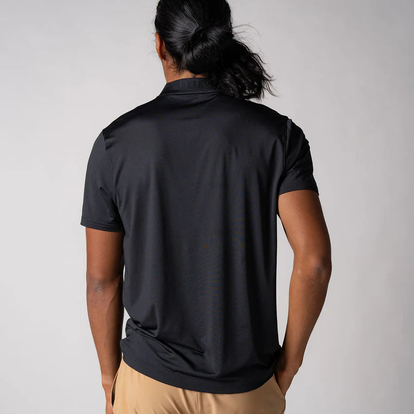 Joola Men's Court Polo in black – Back view, classic fit sports polo, breathable fabric for enhanced comfort & flexibility