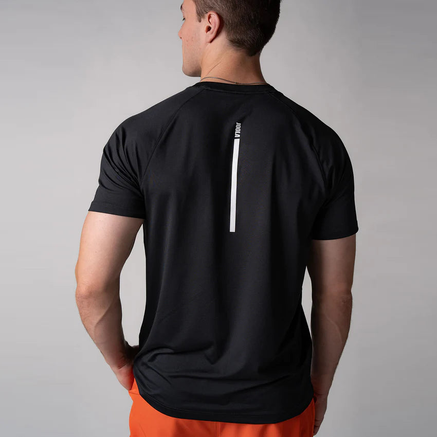 Joola Men's Court Short Sleeve in black – Back view, durable and comfortable athletic shirt for men’s daily and gym wear