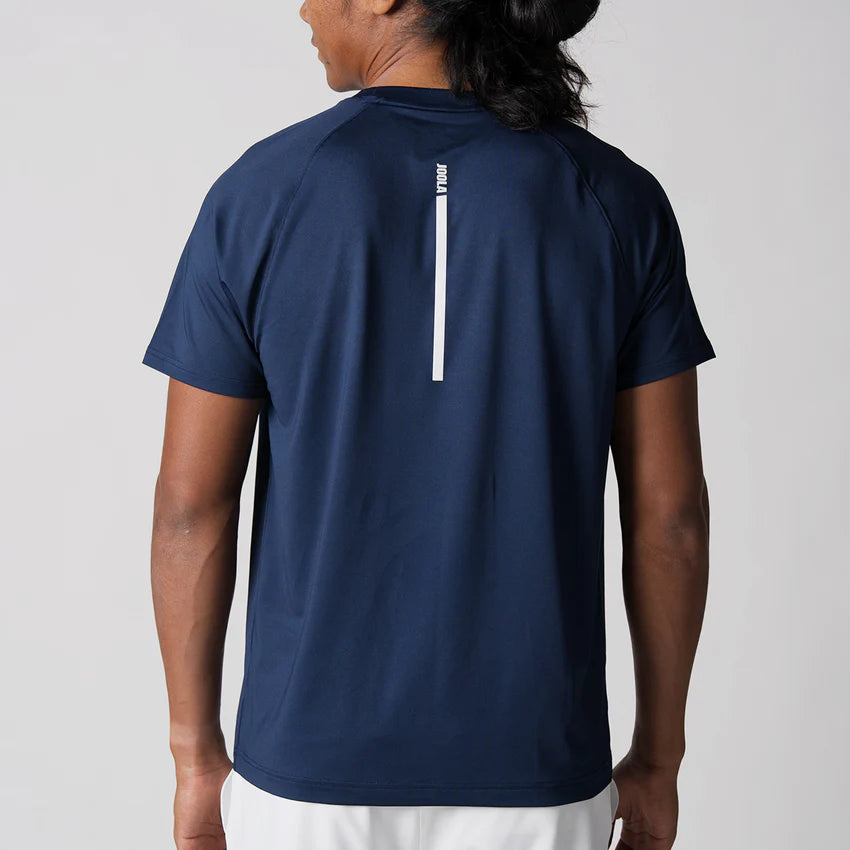 Joola Men's Court Short Sleeve in navy – Back view, moisture-wicking activewear with performance stretch and comfort fit
