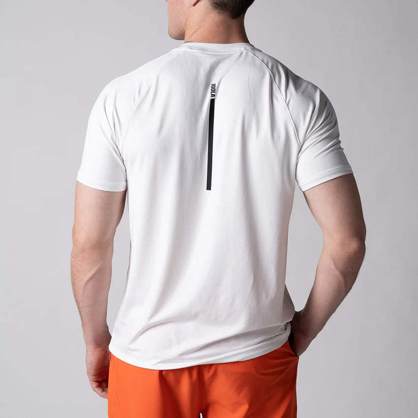 Joola Men's Court Short Sleeve in white – Back view, moisture-wicking training t-shirt with clean design and athletic fit