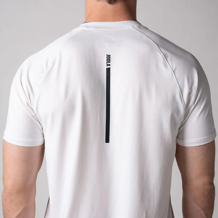 Joola Men's Court Short Sleeve in white – Half back view, breathable fabric tee for men’s active and daily lifestyle wear