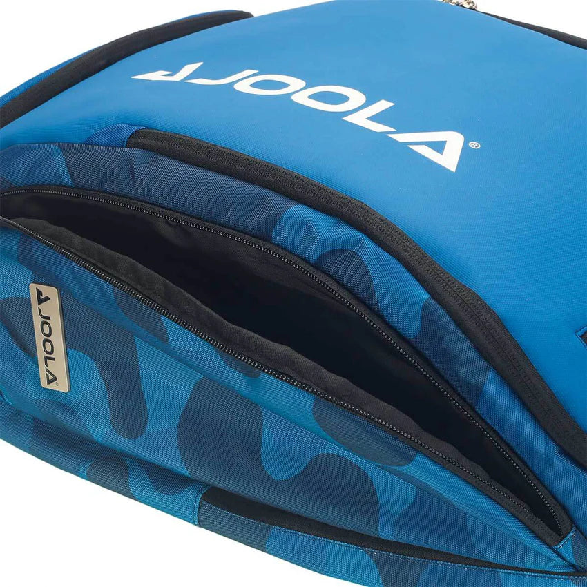 Closed view of the JOOLA Vision II Deluxe Backpack in Blue - Durable material for long-lasting use