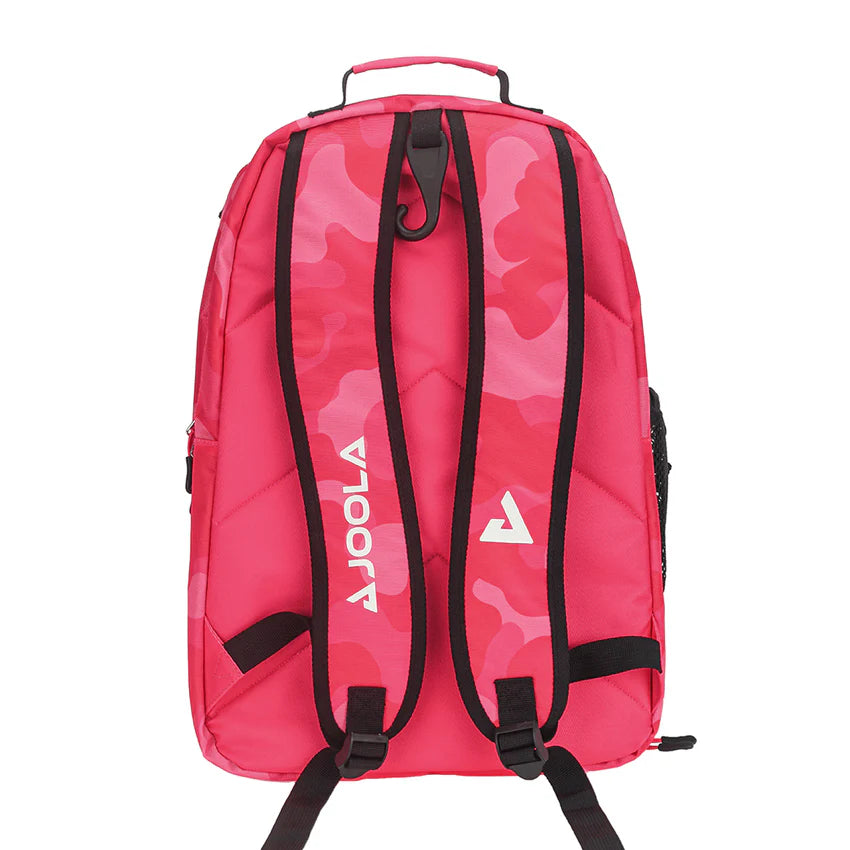 Back view of the JOOLA Vision II Deluxe Backpack in Pink - Comfortable padded straps