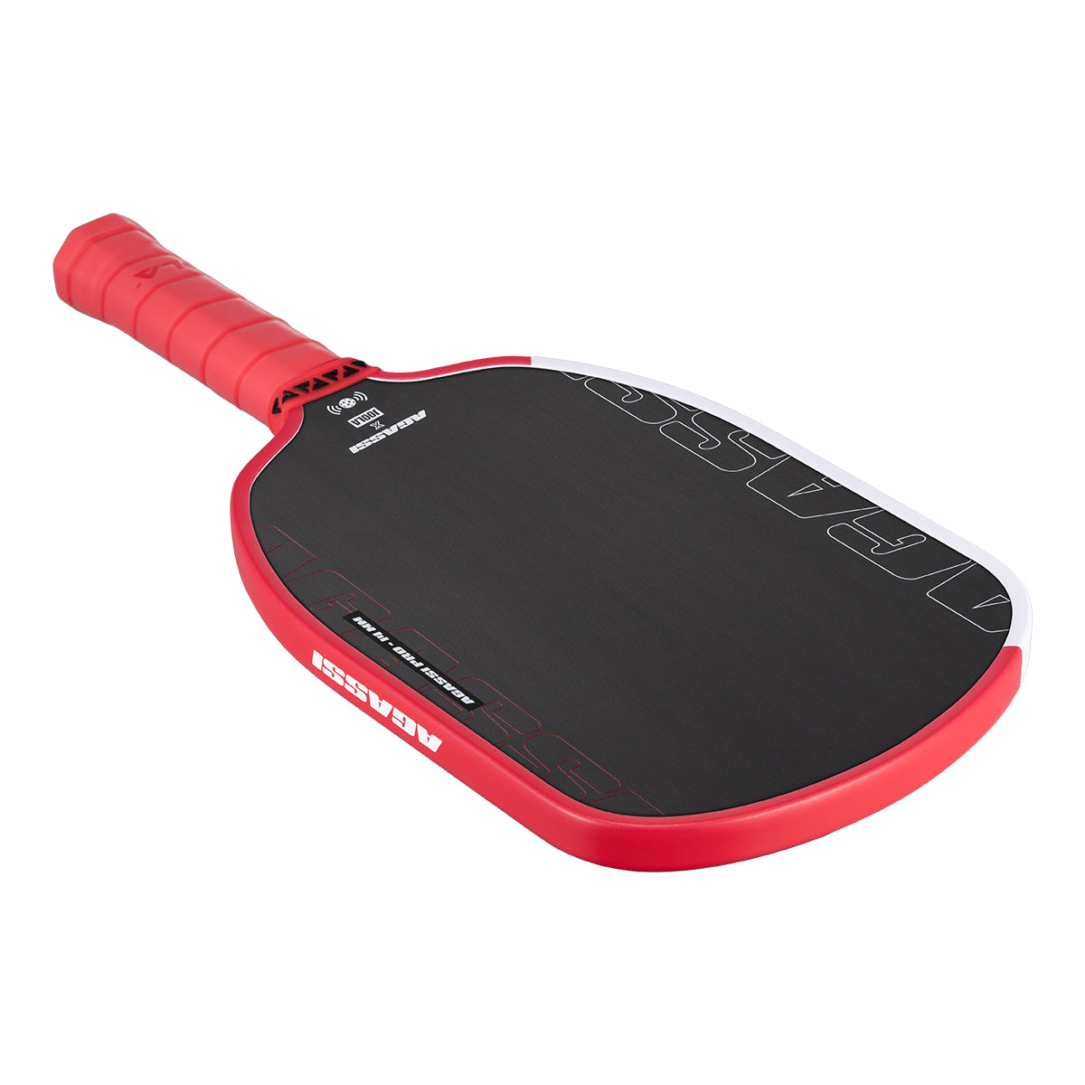 Product image of the JOOLA x Agassi Pro 14mm Pickleball Paddle with red handle, and red and white edge guard.