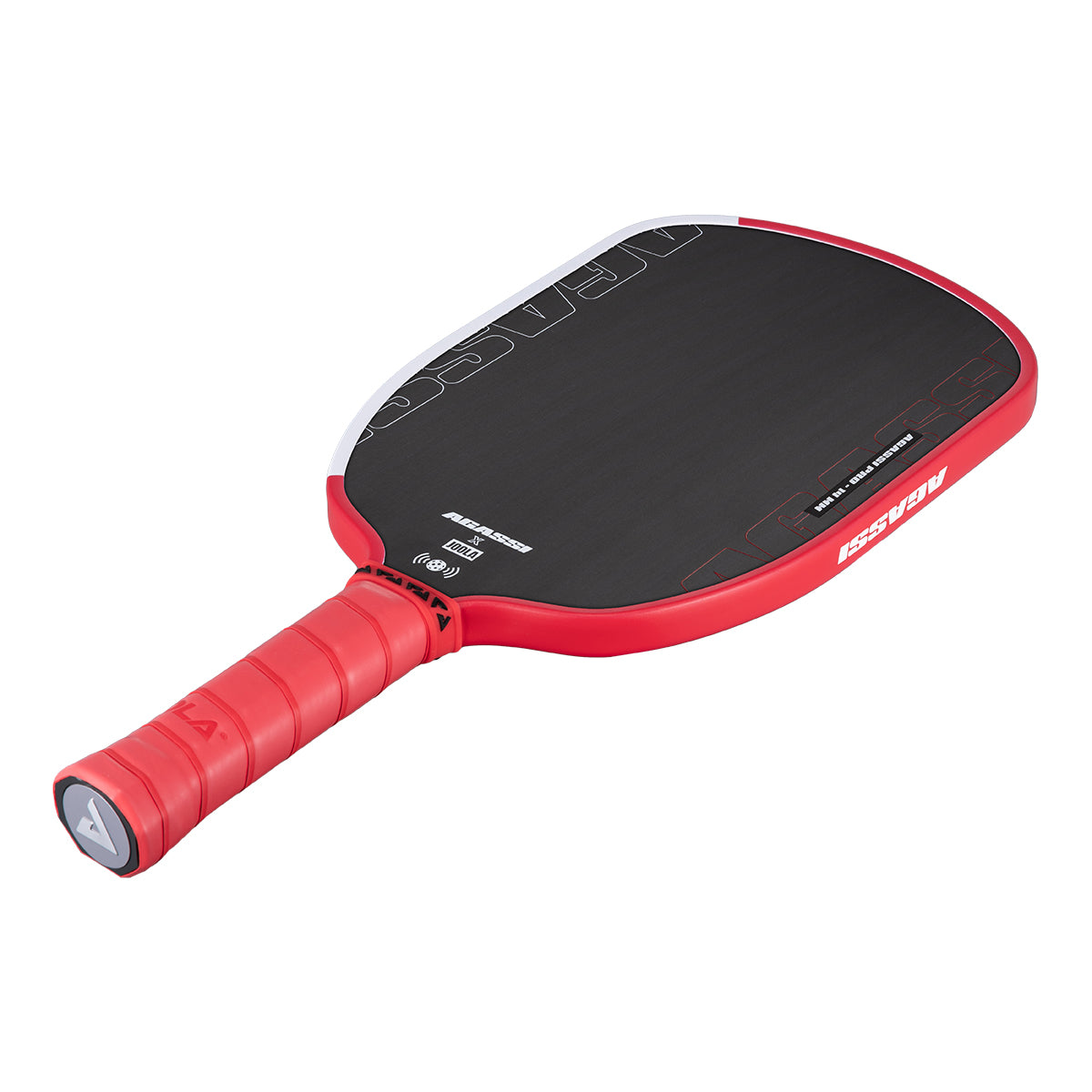 Product image of the JOOLA x Agassi Pro 14mm Pickleball Paddle with red handle, and red and white edge guard.