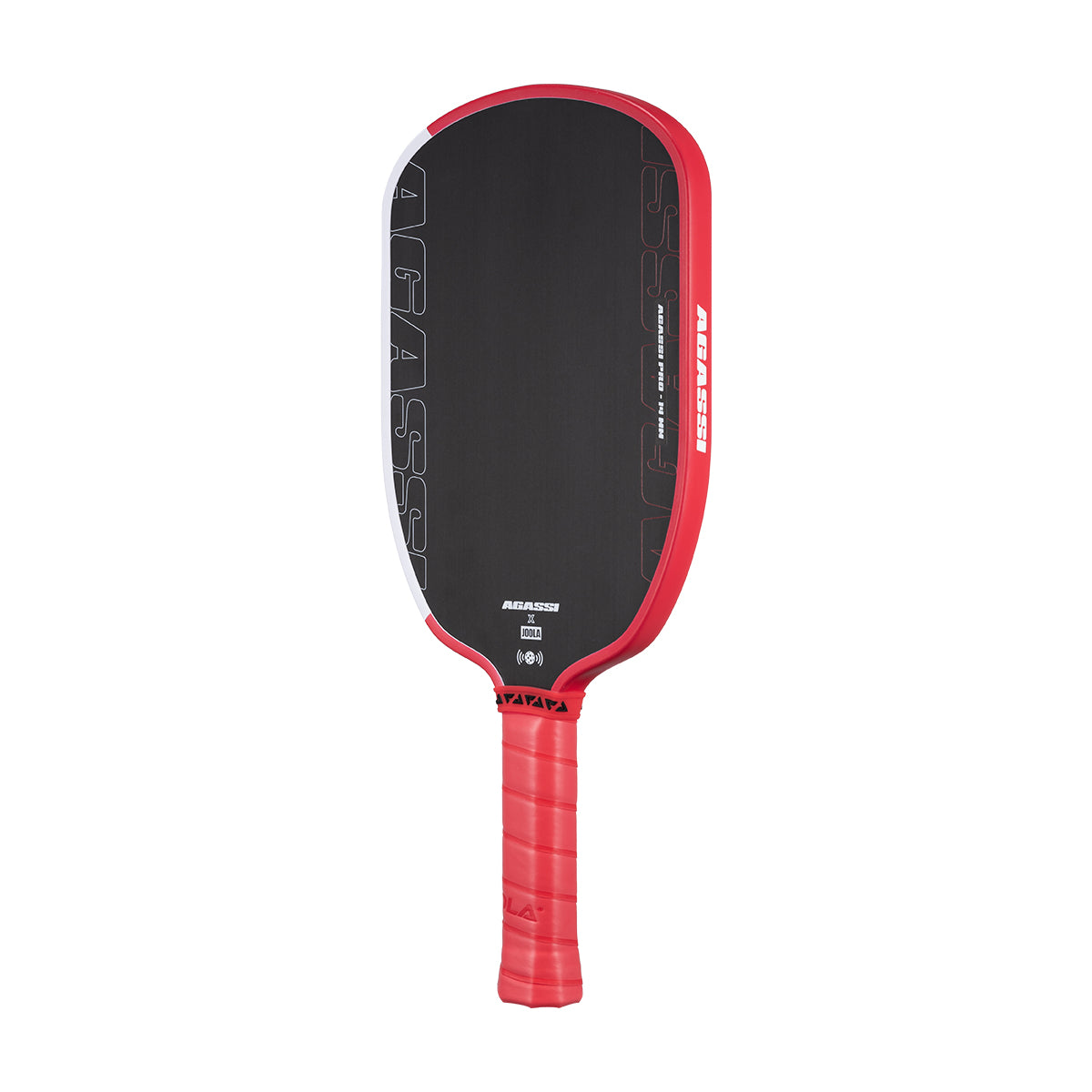 Product image of the JOOLA x Agassi Pro 14mm Pickleball Paddle with red handle, and red and white edge guard.