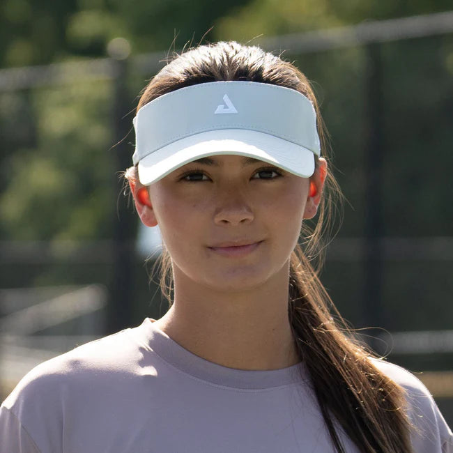 Player view of the JOOLA Essential Visor in Gravity Gray - Designed for comfort and sun protection