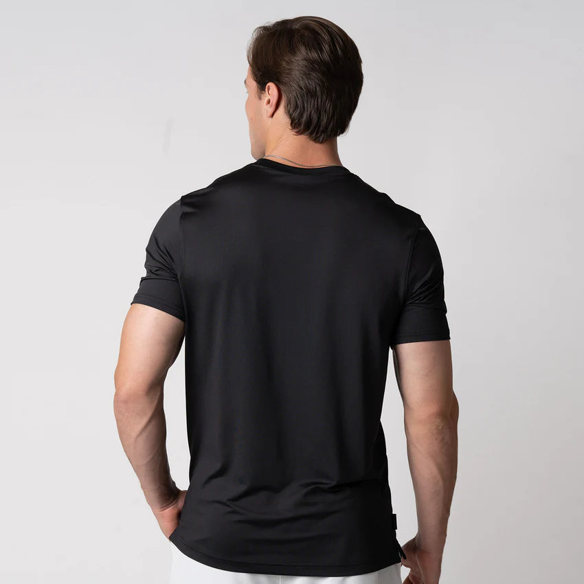 Joola Men's Club Short Sleeve in black – Back view, lightweight performance shirt for everyday wear.