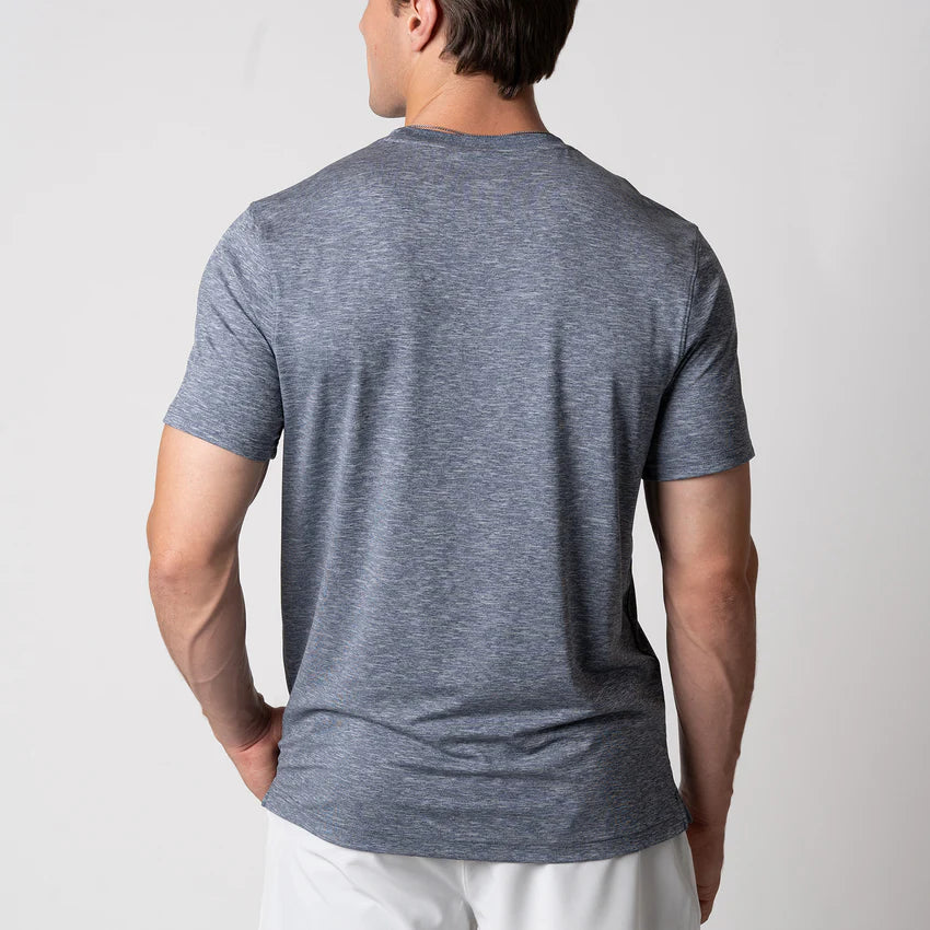 Joola Men's Club Short Sleeve in navy heather – Back view, lightweight athletic shirt for training and casual wear.