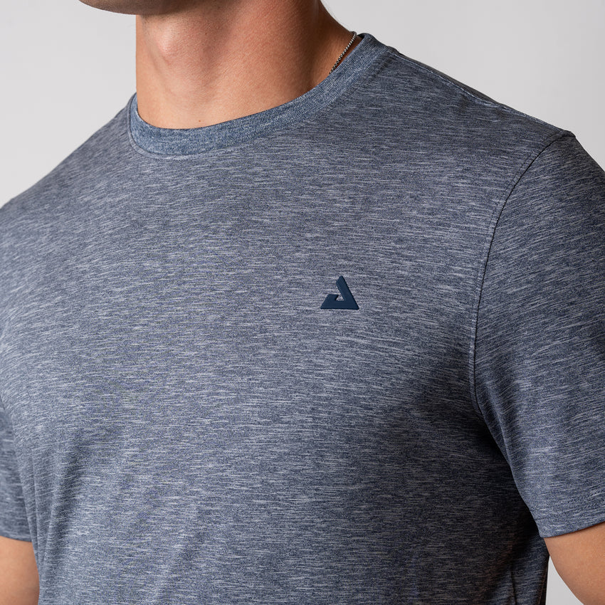 Joola Men's Club Short Sleeve in navy heather – Side view, premium comfort with an ergonomic fit.