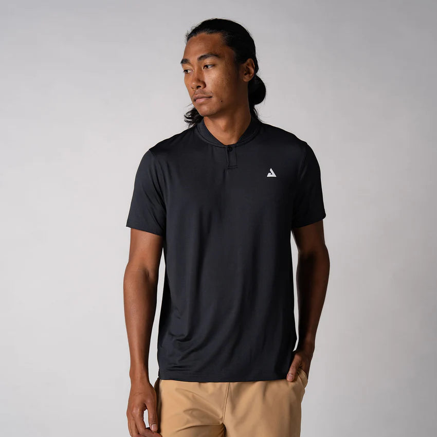 Joola Men's Court Polo in black – Front view, high-performance athletic polo, ideal for pickleball, tennis, and gym workouts