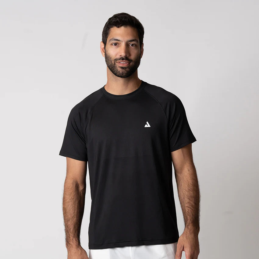 Joola Men's Court Short Sleeve in black – Front view, classic sport tee for high-performance pickleball, workouts, and fitness