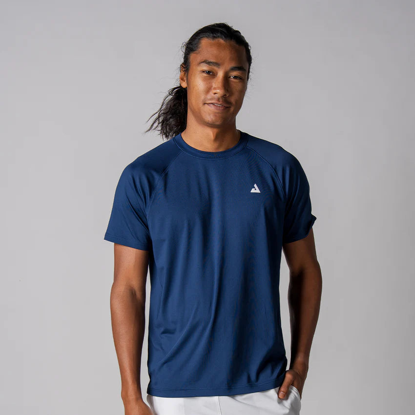 Joola Men's Court Short Sleeve in navy – Front view, lightweight breathable athletic t-shirt for training, pickleball, and sportswear