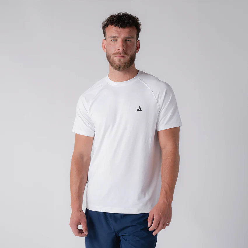 Joola Men's Court Short Sleeve in white – Front view, stylish men’s active t-shirt for pickleball, gym, and fitness sessions