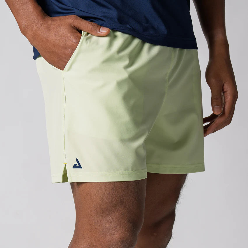 Joola Men's Woven Shorts (5") Key Lime – Side View | Comfortable sports shorts for workouts and casual wear