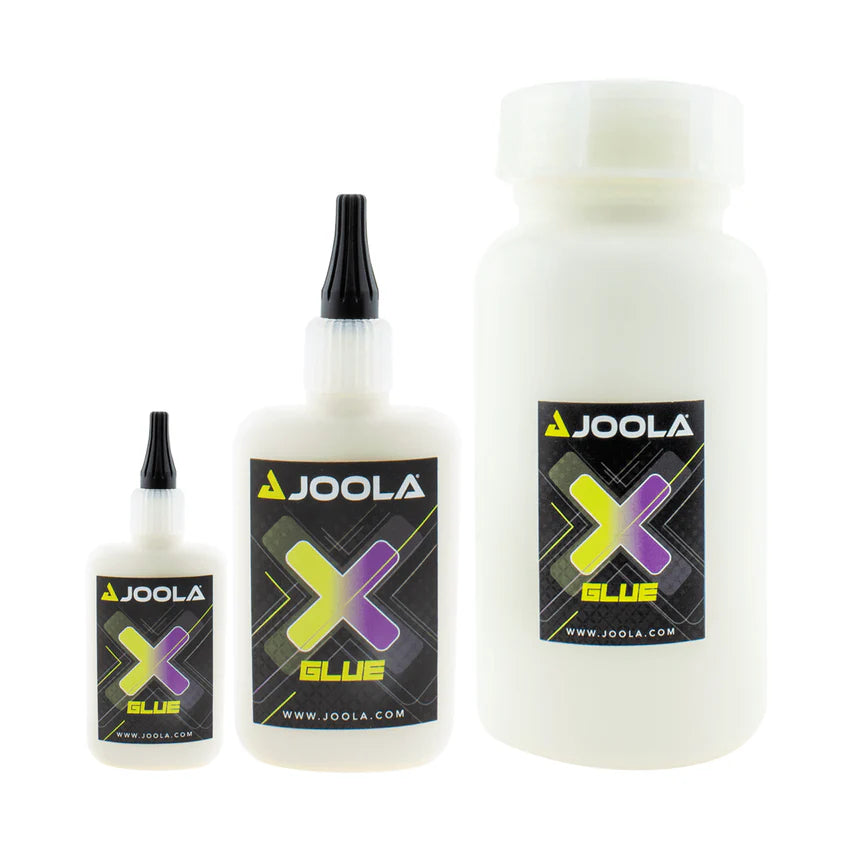 JOOLA X-Glue table tennis rubber glue in 37ml, 90ml, and 1000ml sizes – perfect adhesive for all ping pong paddle types